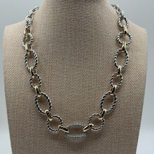 Two-Tone Silver and Gold Pave Link Necklace
